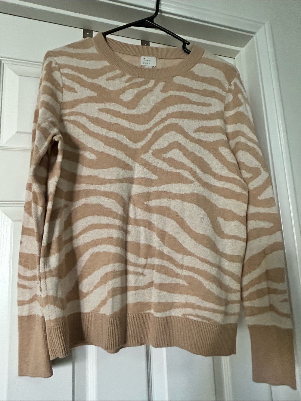 a new day Beige and Cream Zebra-Print Crewneck Sweater